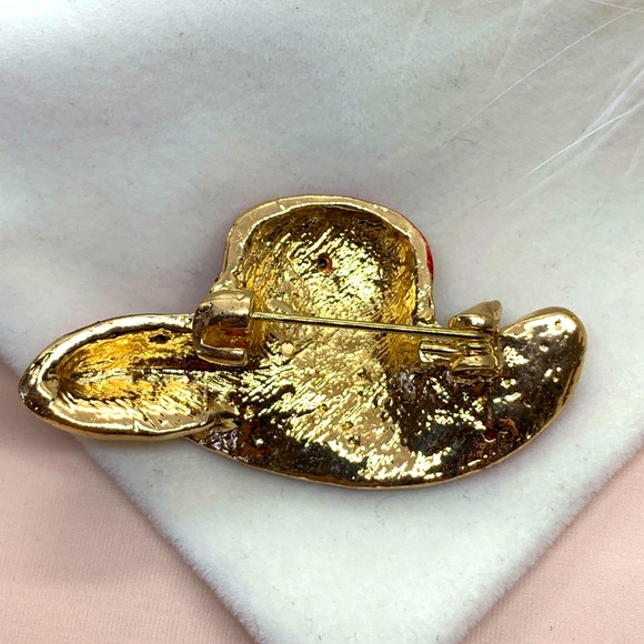 Red Rhinestone Lady Hat Brooch - Picture 2 of 3